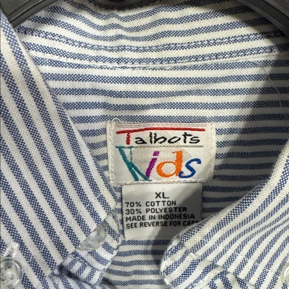 Talbots Kids Boy's Blue &White Stripe Button Down Shirt, XL k285
